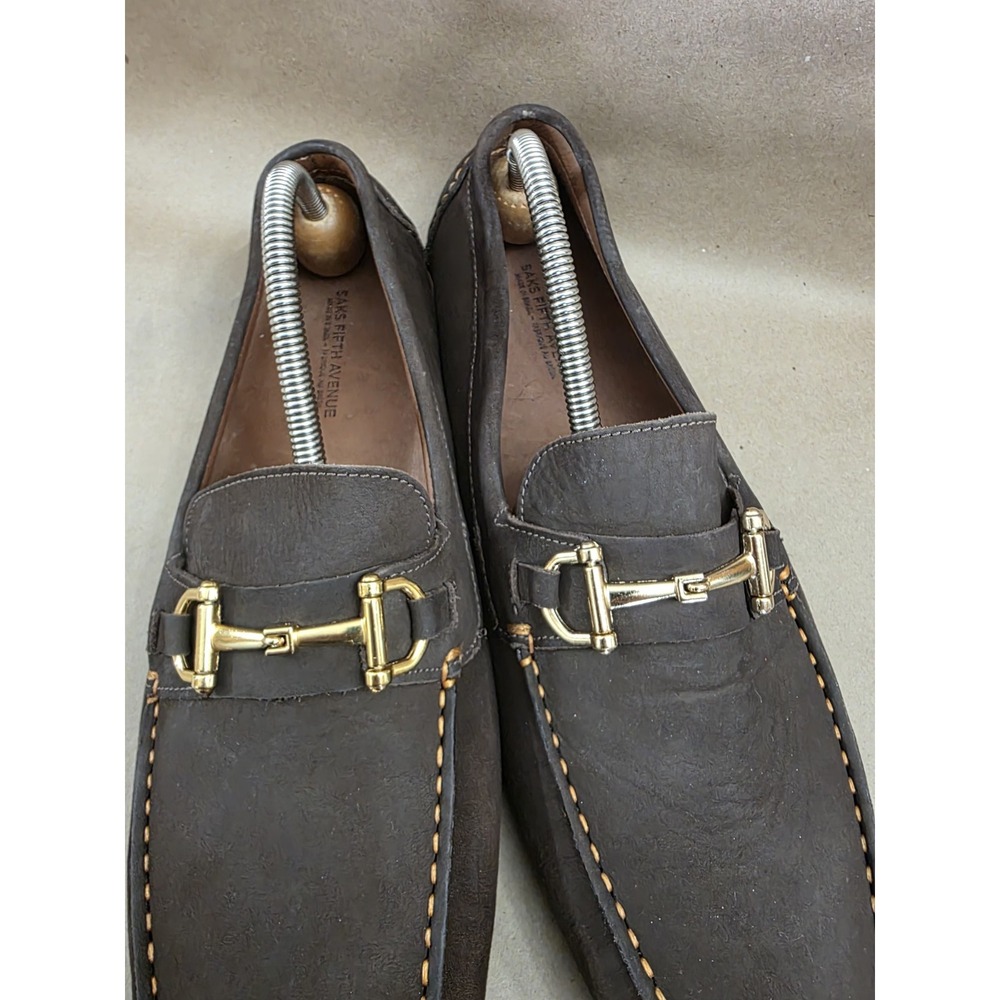 Saks Fifth Avenue (Sz 11 M) Horsebit Driving Loafer Men's Brown Nubuck - Picture 4 of 12